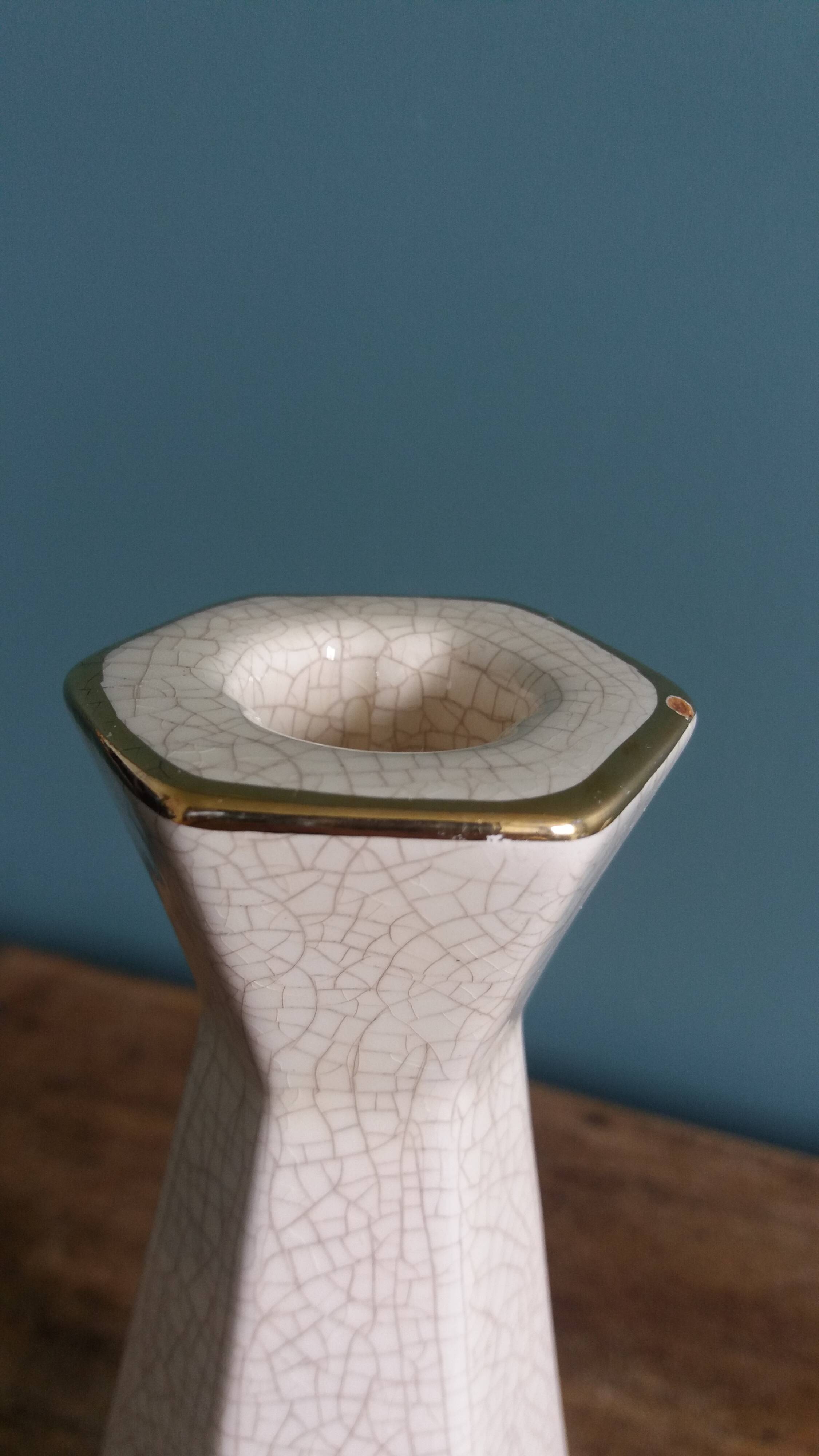 Ceramic candlestick with crackled glaze and gilding, Art Deco