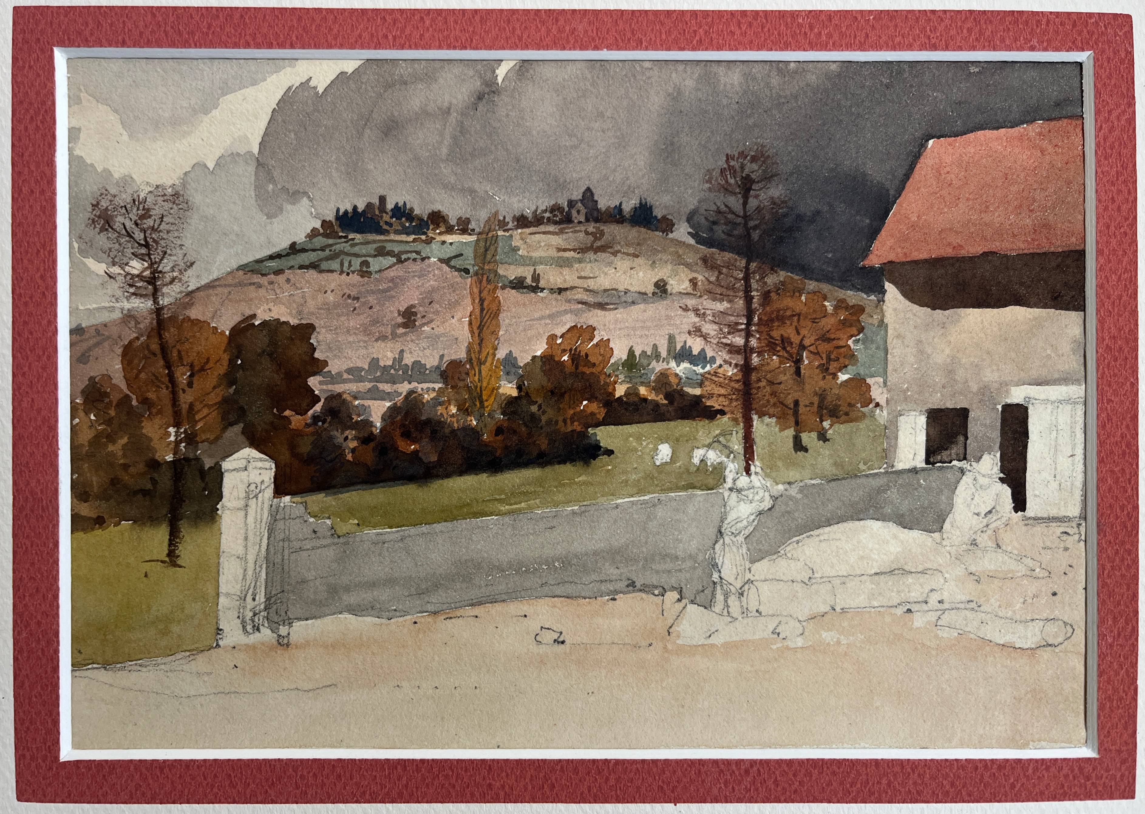 Painting Set of 3 watercolors Village and countryside early 20th century