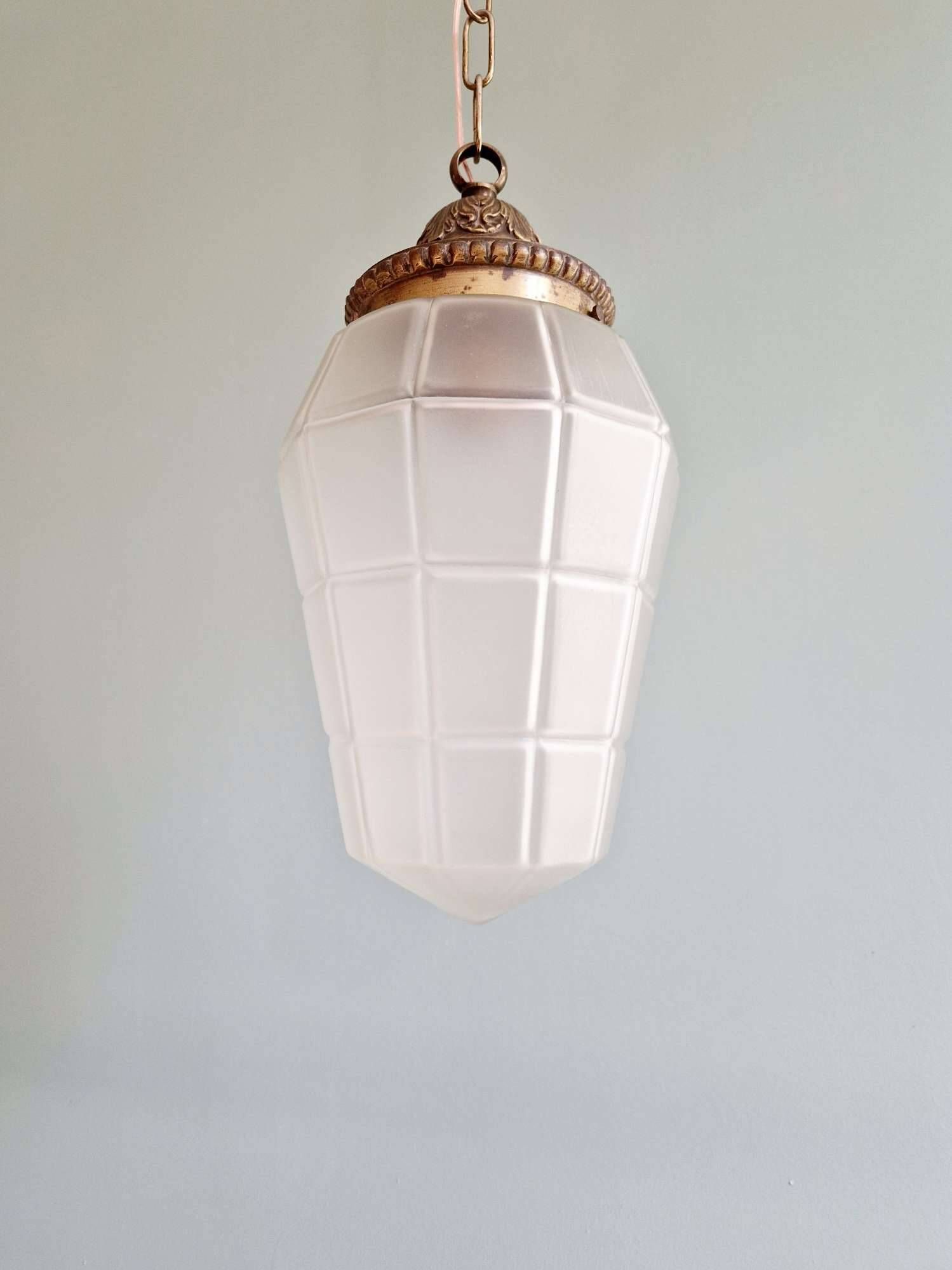 Art Deco pendant light in frosted faceted glass, 1920s