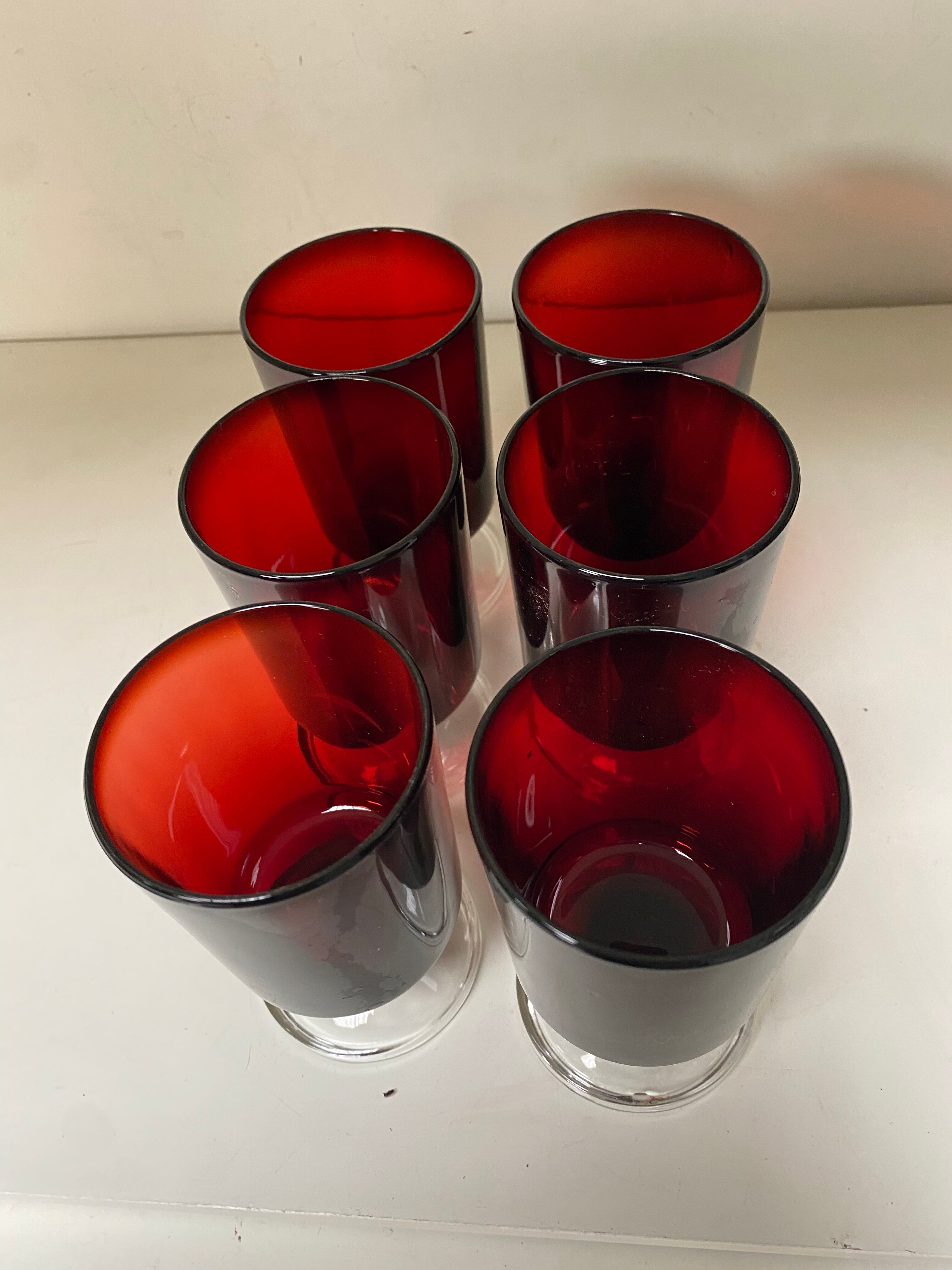 Set of 6 vintage red foot glasses