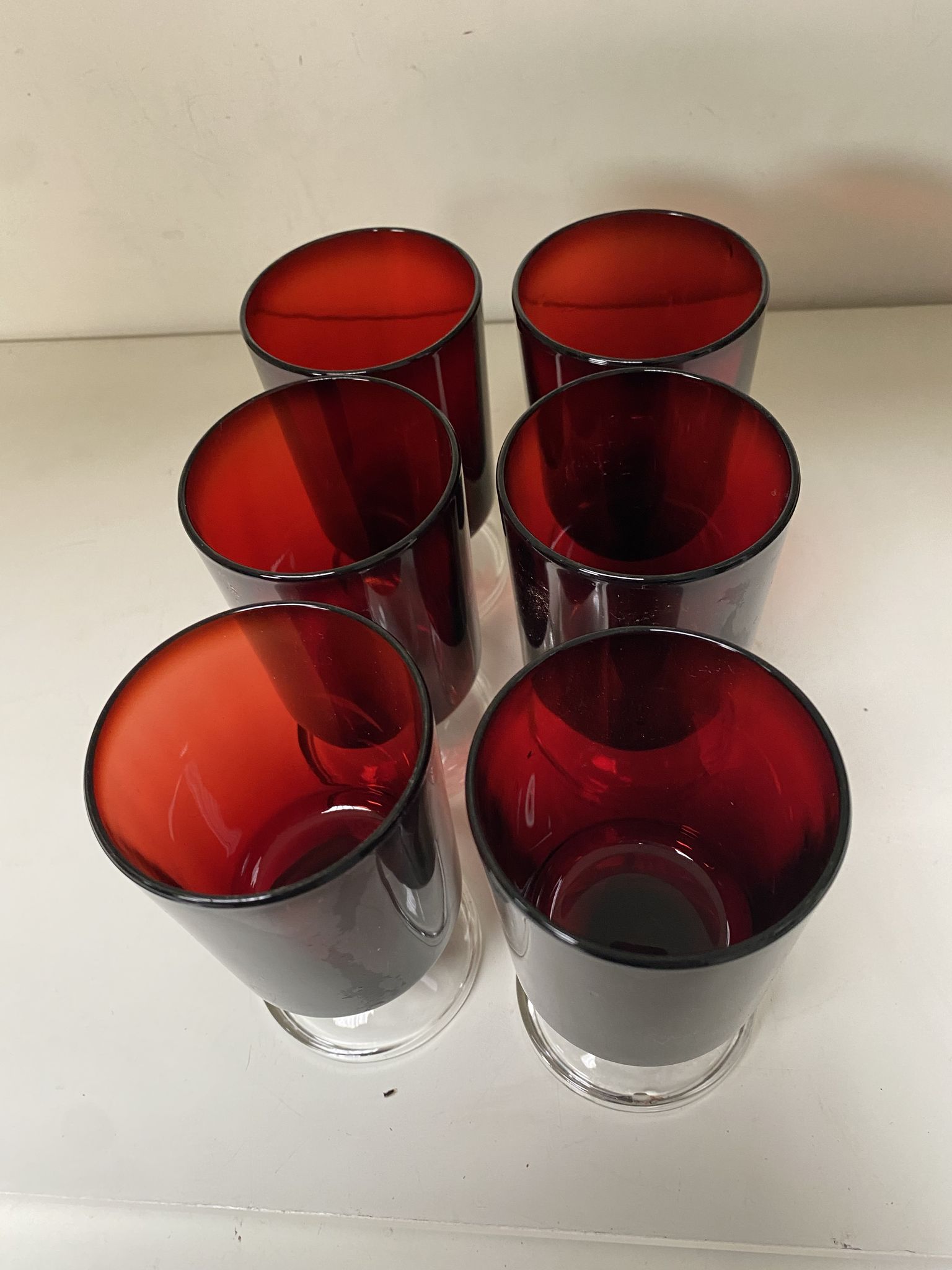 Set of 6 vintage red foot glasses