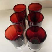 Set of 6 vintage red foot glasses