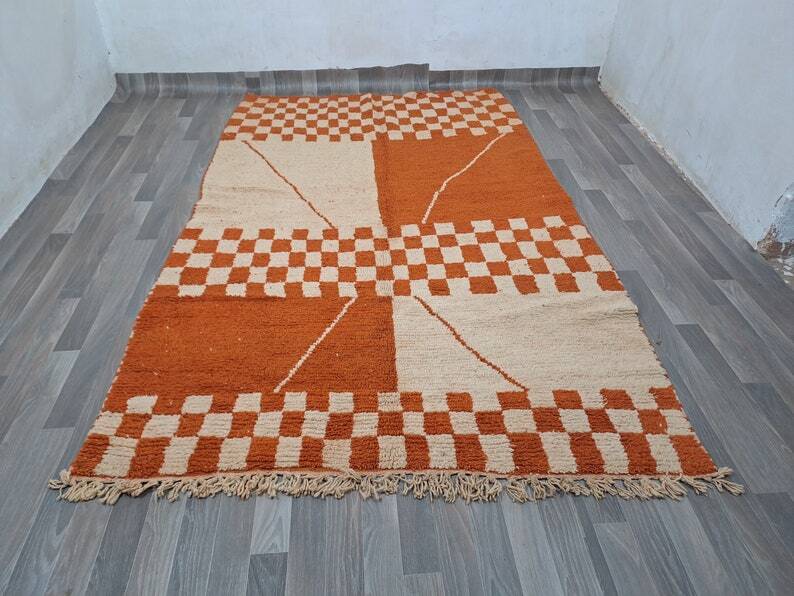 Traditional orange handwoven Berber rug, size 140 x 260 cm