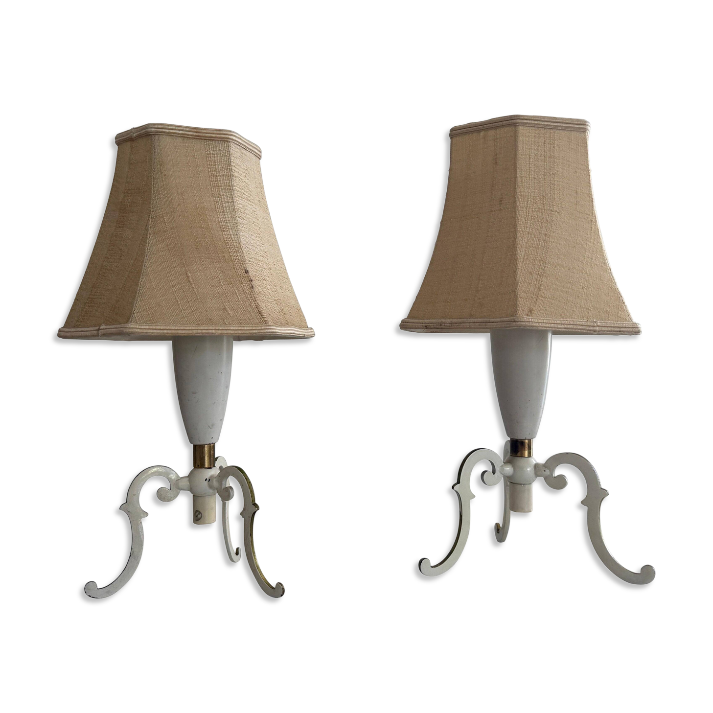 Paire de lampes de chevet du milieu du siècle en laiton et abat-jour en tissu, années 1960, Allemagne