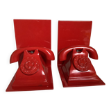 Pair of red telephone bookends