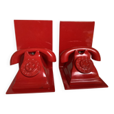 Pair of red telephone bookends