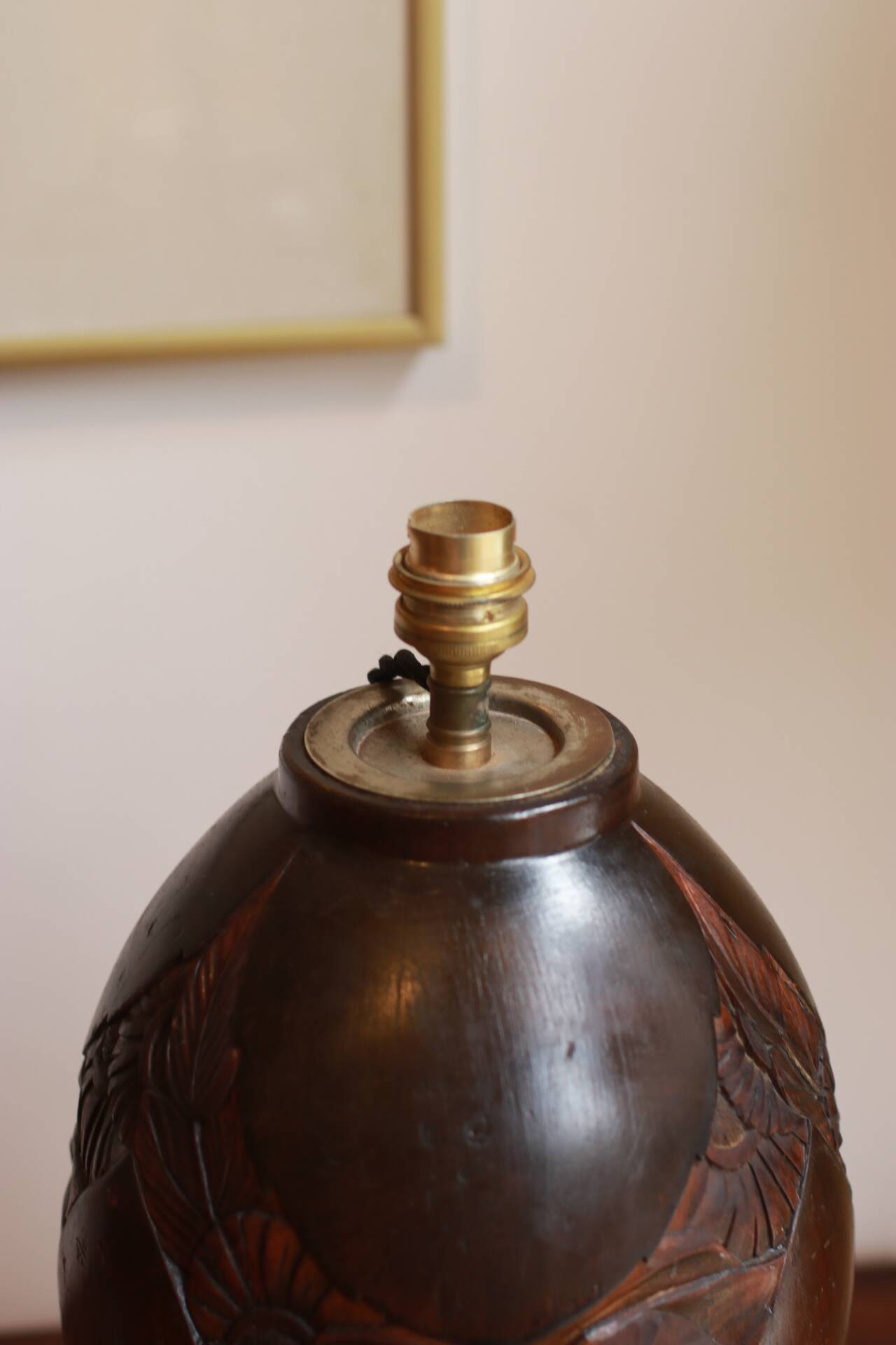 Art Deco carved wooden lamp base