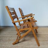 Set of 2 vintage wooden folding armchairs