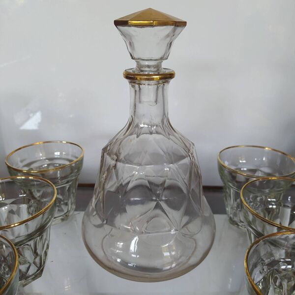 Ensemble verres à vin et carafe en verre bvb france r e g d 1950.
