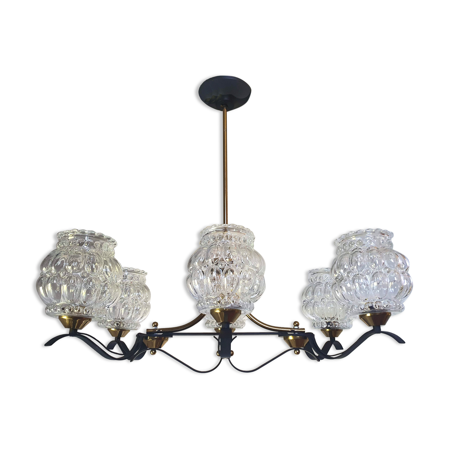 Suspension 50s/60s Arlus in brass and glass