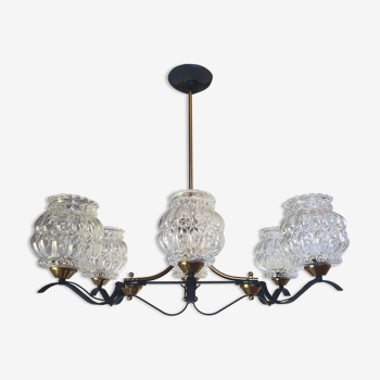 Suspension 50s/60s Arlus in brass and glass