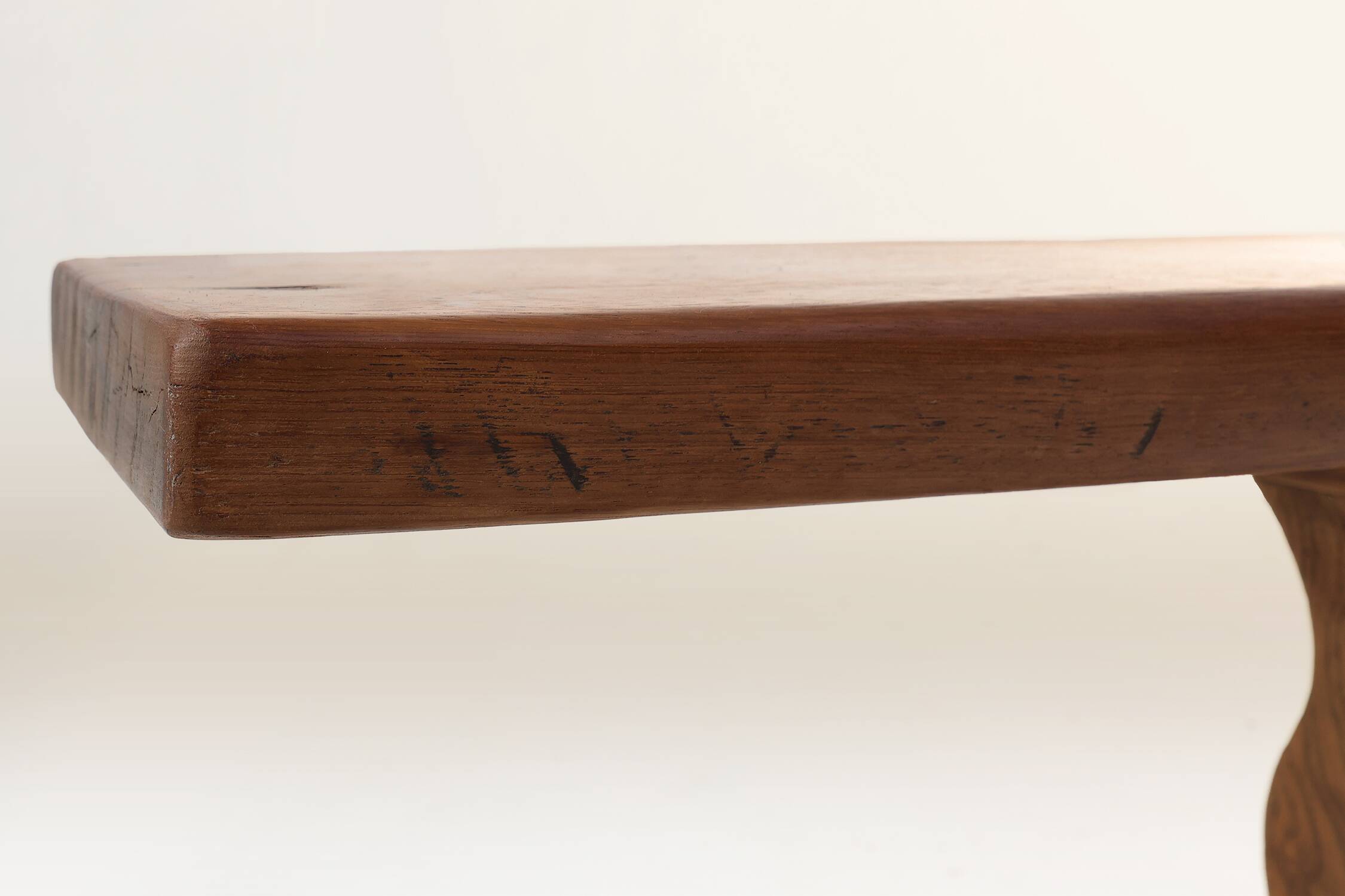 French Extra long solid elm wooden monastery bench, ca. 1850