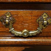 Antique double-sided desk C Hindley & Son in oak and leather