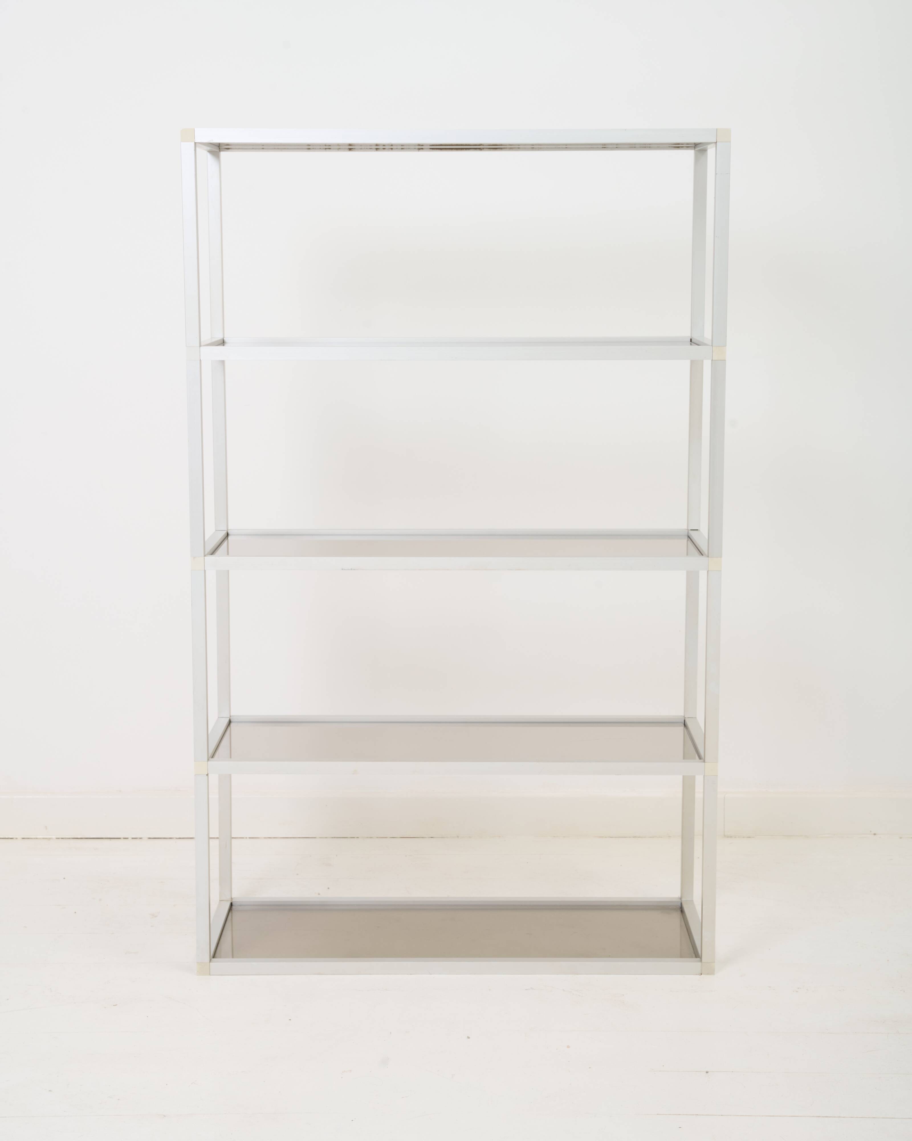 Smoked glass and metal shelf, 1970s