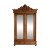 Armoire ancienne en bois massif avec portes miroir