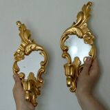 Pair of vintage brass wall lights with mirror