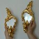 Pair of vintage brass wall lights with mirror