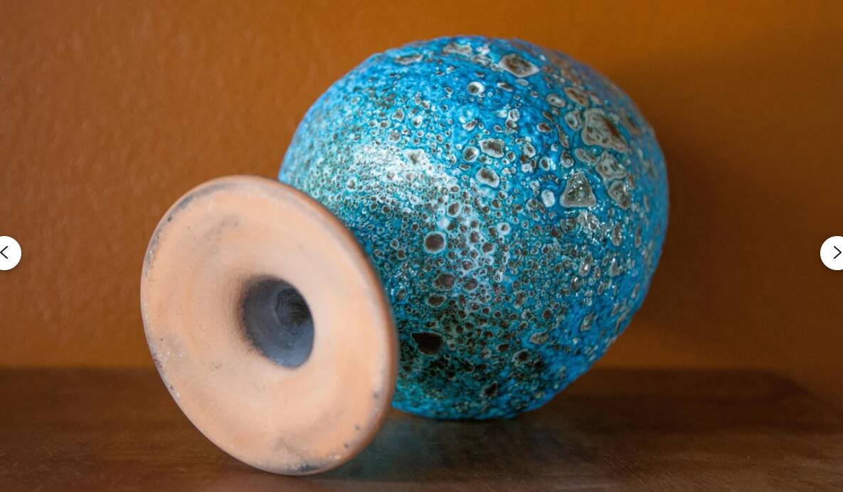 Fat Lava turquoise ceramic cup, blue crater ceramic vase, turquoise emaux, chalice, Cyclops
