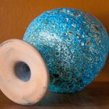 Fat Lava turquoise ceramic cup, blue crater ceramic vase, turquoise emaux, chalice, Cyclops