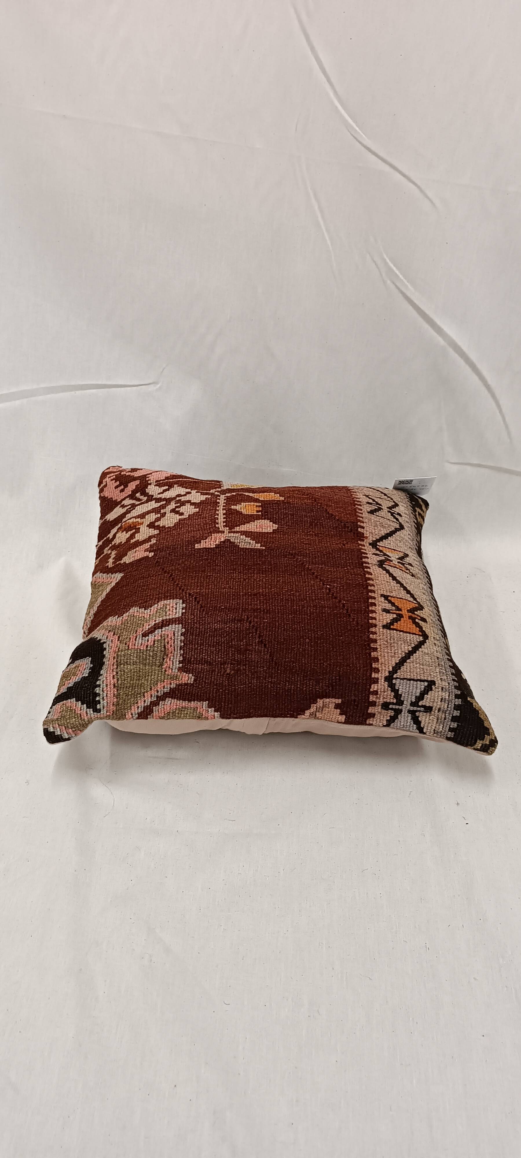 Housse de coussin en kilim antique en terre cuite rustique, 45x45 cm, coussin tissé à la main