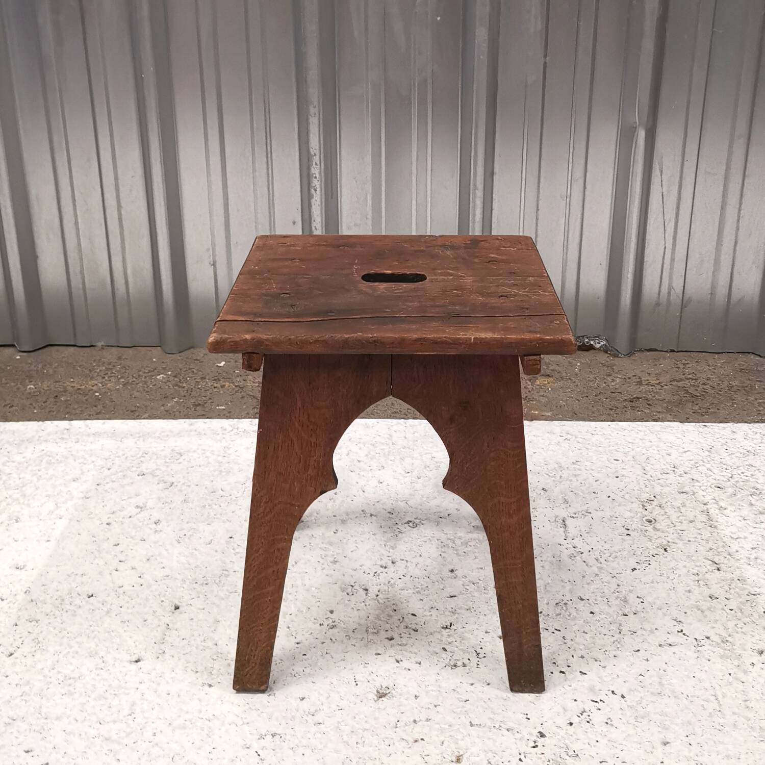 Brutalist old solid oak stool