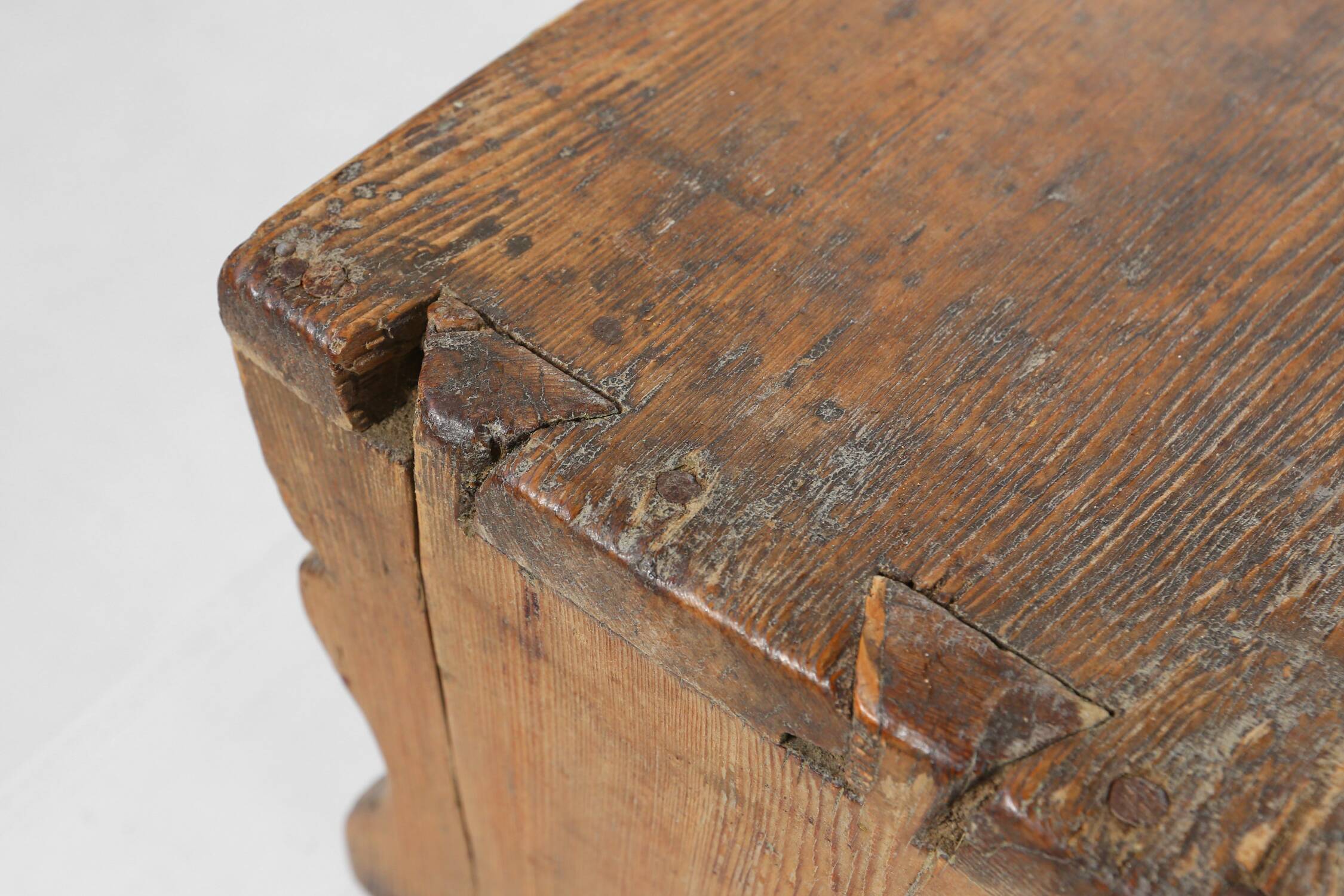 Rustic French wooden stool with beautiful patina, ca. 1900