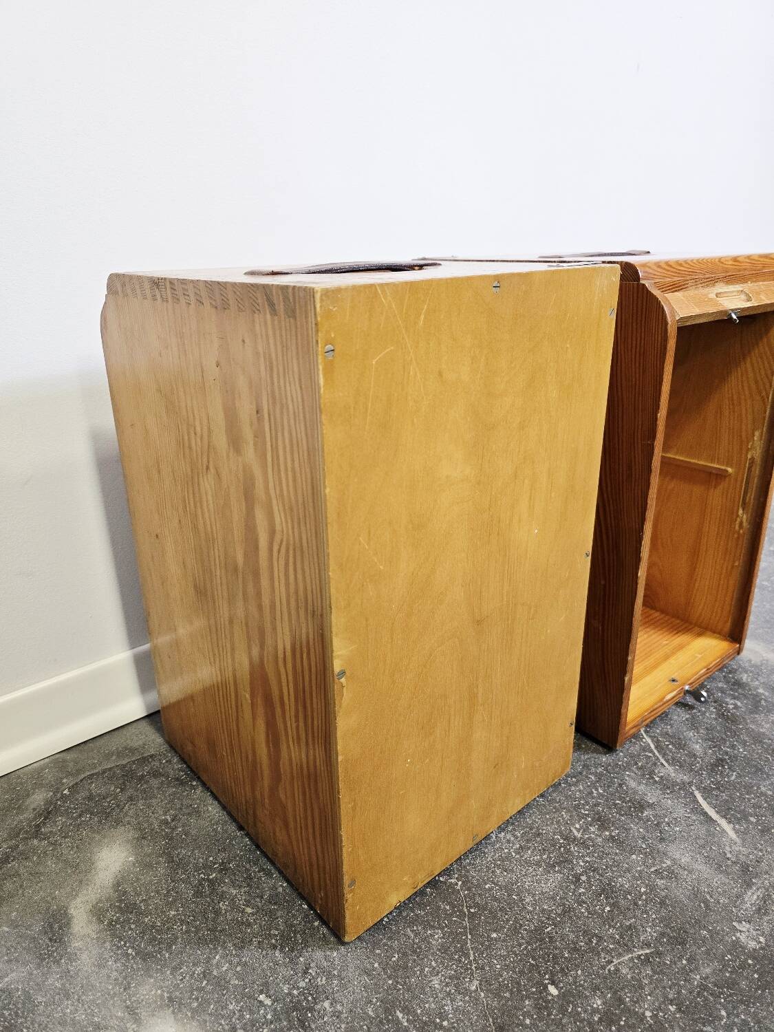 30s Industrial Tambour-Front Oak Cabinet, Portable Form
