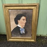 Tableau XIX portrait de femme cadre bois doré