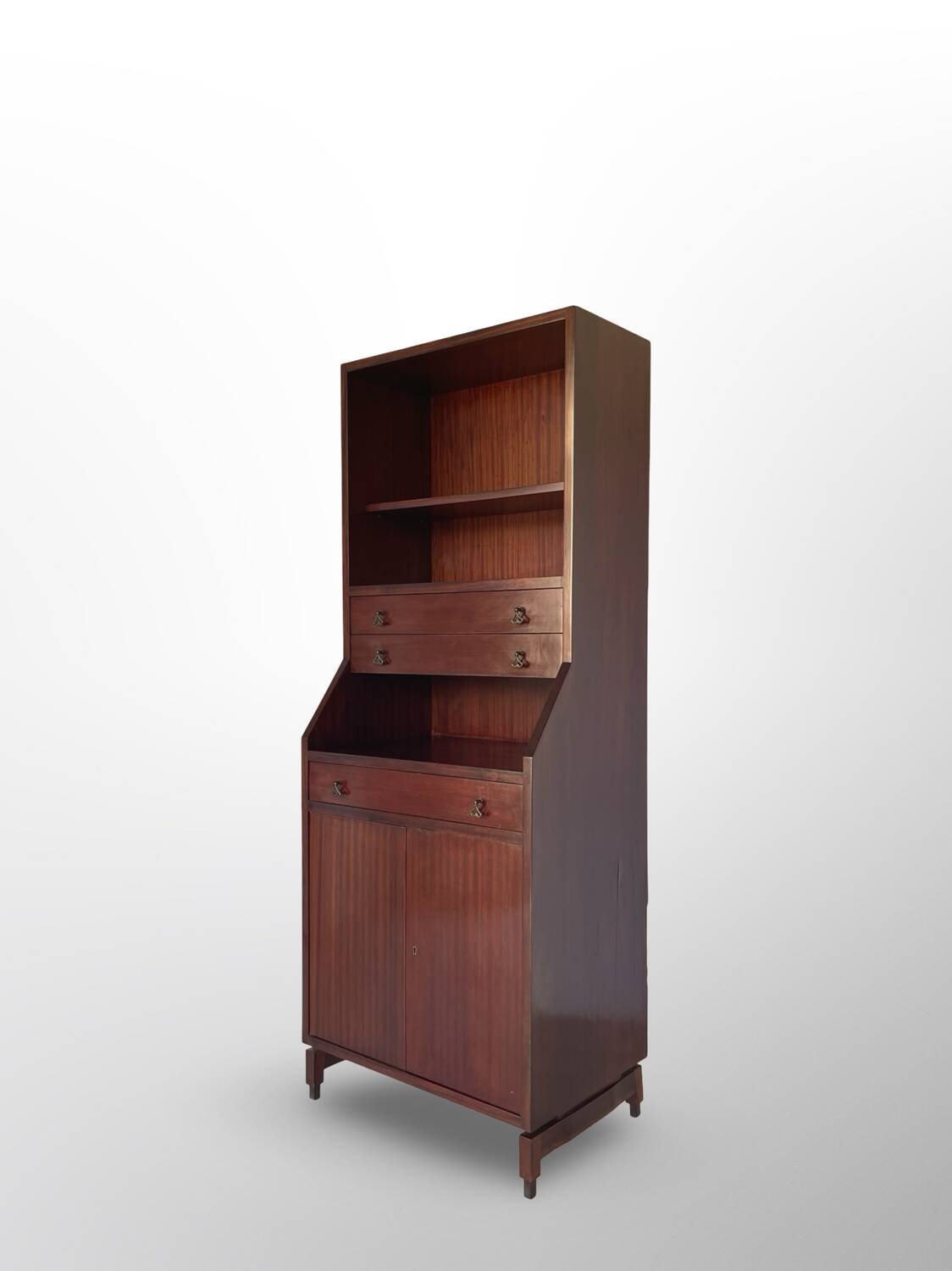 Bibliothèque italienne en bois et placage d'acajou, années 1960.