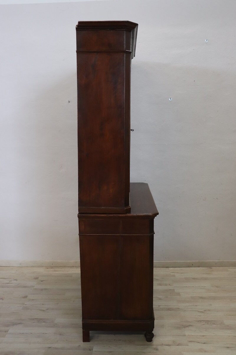 Antique Sideboard In Walnut Veneer, Italy 19th Century
