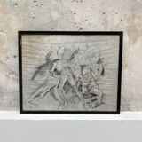 Signed cubist scene drawing