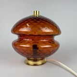 1960's Glass & Brass Table Lamp by Jablonec Glassworks, Czechoslovakia