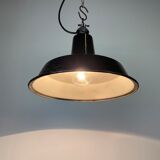 Industrial Black Enamel Hanging Lamp from Reluma, 1950s