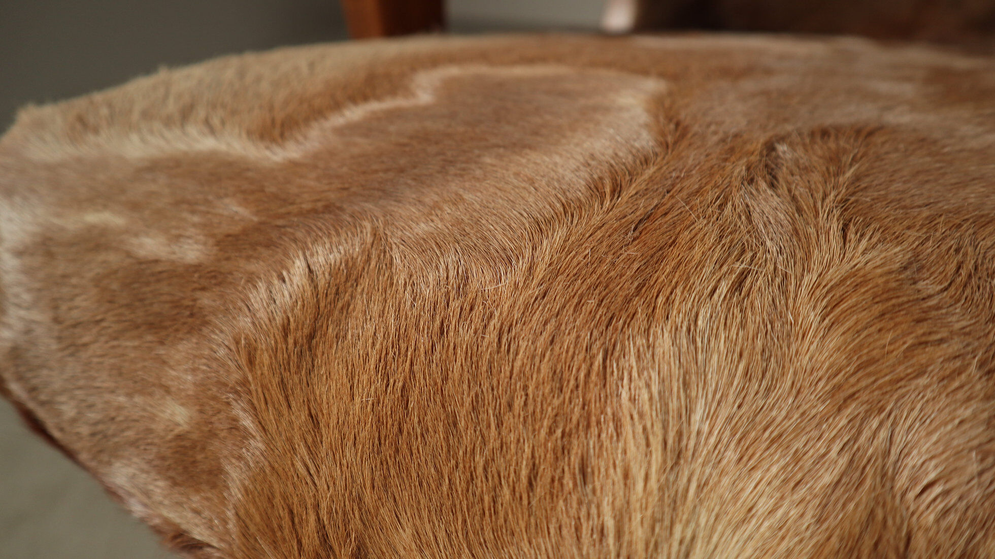 Brutalist oak lounge chair and ottoman in original goat hide, 1960s