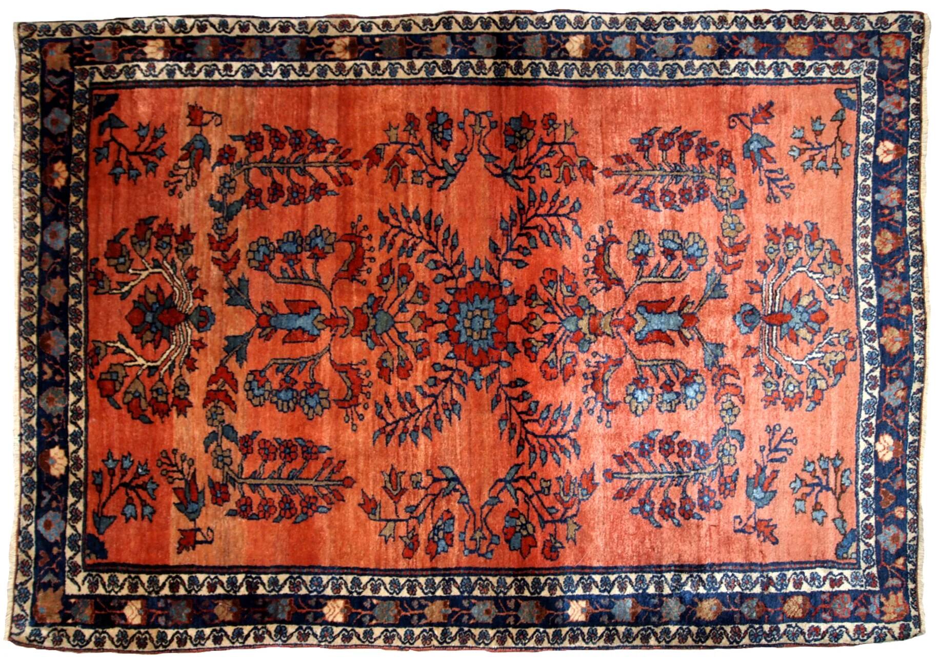 Handmade antique Persian Sarouk rug 106cm x 161cm 1900s -1B694