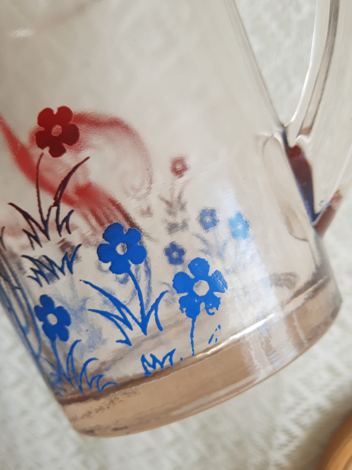 Pitcher and 6 vintage peacock liqueur glasses