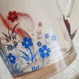 Pitcher and 6 vintage peacock liqueur glasses