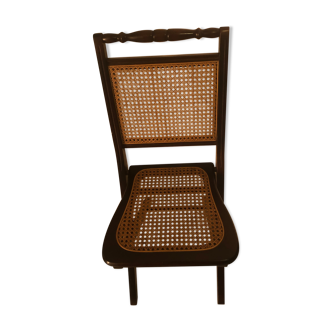 Chaise pliante bois et cannage vintage