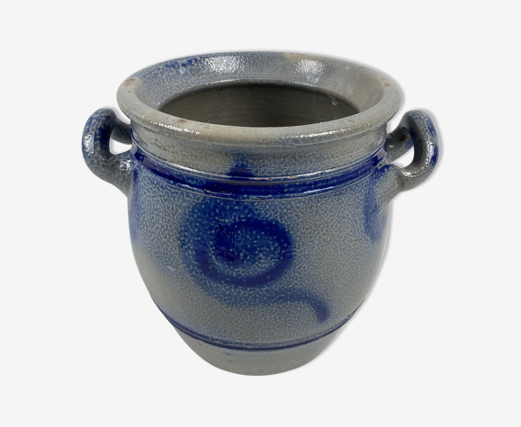 Sandstone pot grey and blue 2 handles