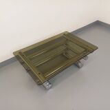 Vintage Space Age rectangular coffee table by Paul Mayen in smoked glass and chrome metal from the 70s