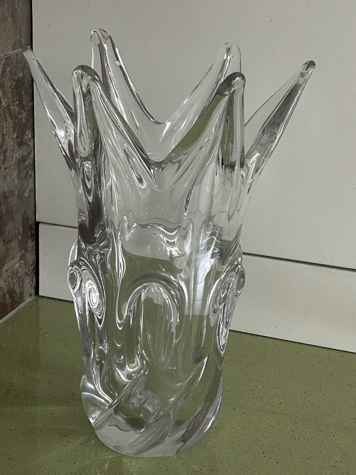 Old large giraffe vase with spikes, crystal, VANNES, Art Deco design, 35 cm.