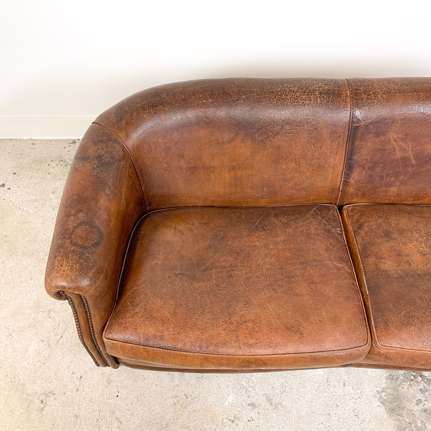 Vintage sheep leather three seater club sofa