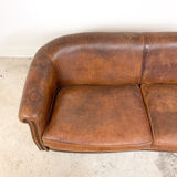 Vintage sheep leather three seater club sofa