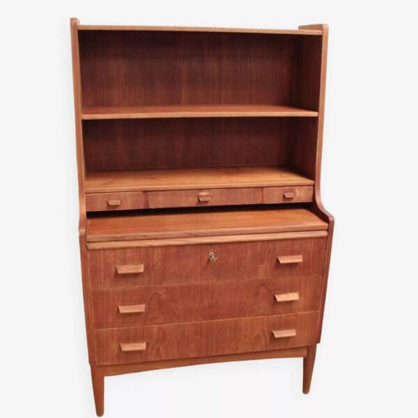 Bibliothèque, secrétaire en teck et chêne, Danemark 1960