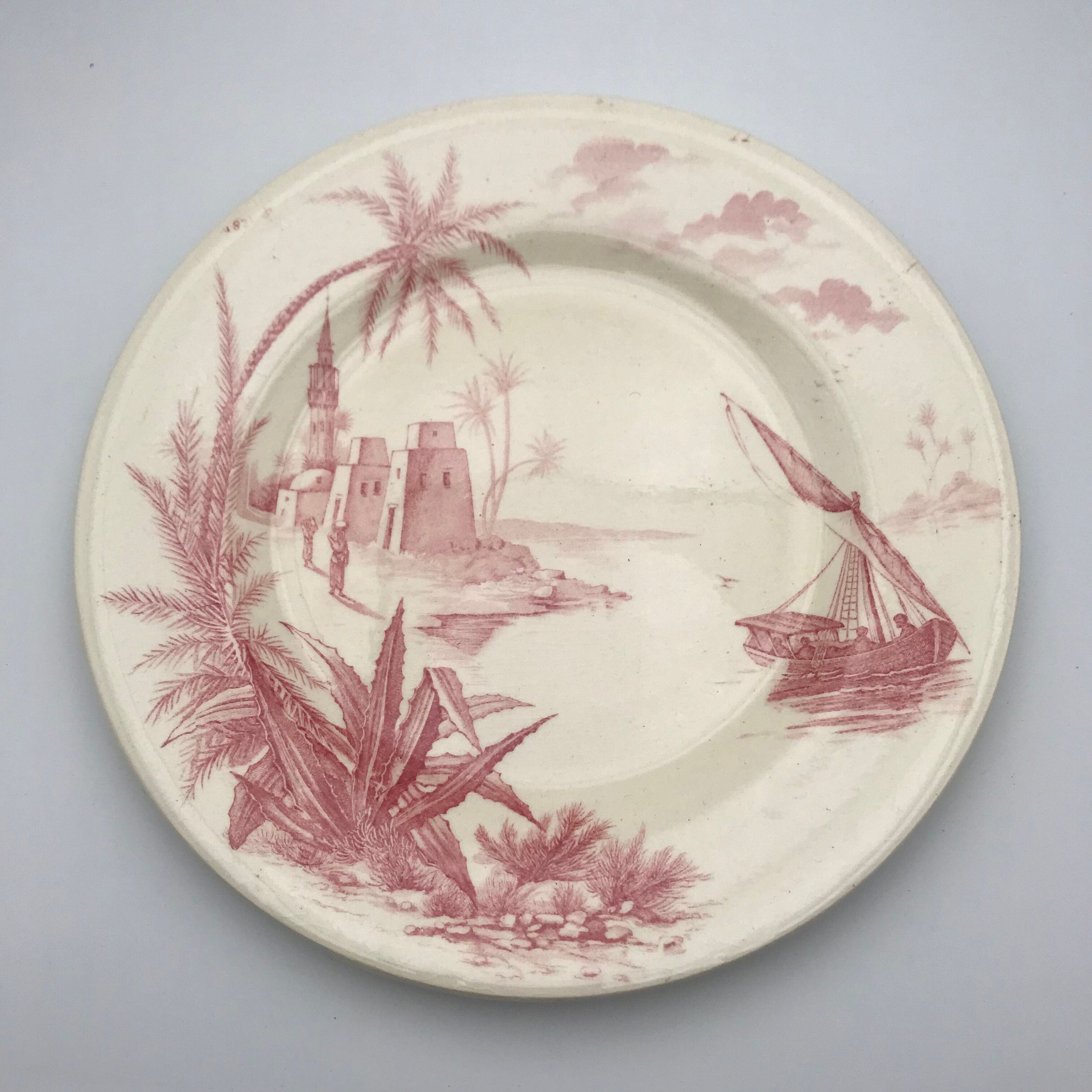 6 vintage pink Shabby dessert plates seen from the east