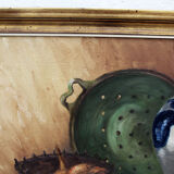 Vintage oil painting on canvas and gold gilded wood frame, still life