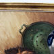 Vintage oil painting on canvas and gold gilded wood frame, still life