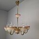 1960s Czech Mid-Century Brass and Železný Brod Frosted Glass Six-Arm Chandelier