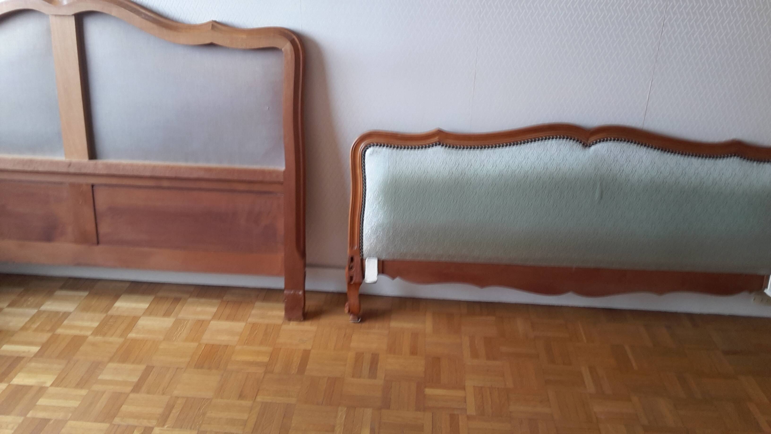Cabinetmaker's bed frame and matching upholstered bedspread