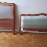 Cabinetmaker's bed frame and matching upholstered bedspread